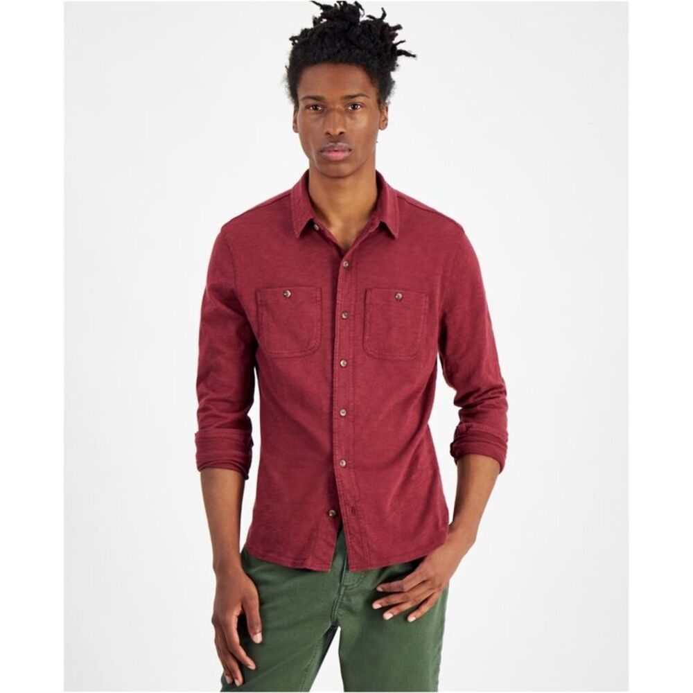SUN + STONE Mens Knit Button Up Shirt, NWT